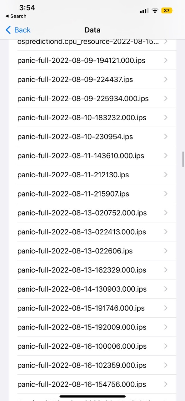iPhone 12 Pro Max - Panic-full Crashing Report List